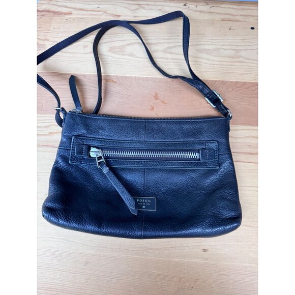 Fossil Dawson Crossbody Black Pebble Leather Bag With Adjustable Strap - Picture 1 of 7